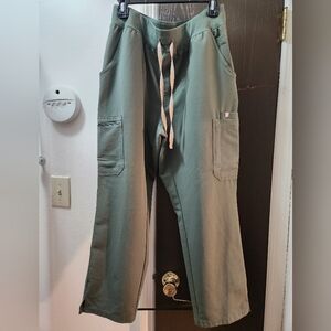 Figs High Waisted Yola Straight Leg Scrub Pants In Moss